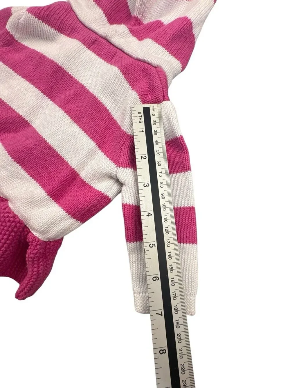 Ralph Lauren Baby Girls 6M Pink White Striped Hooded Zip Sweater Ruffle Hem